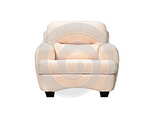 Stylish beige velvet sofa on white background