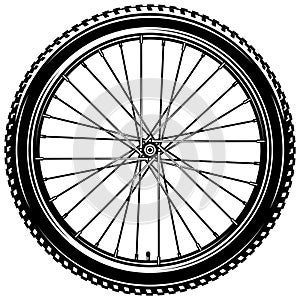 Stylish bicycle front wheel. Template, element for design. Vector monochrome illustration