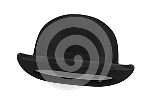 Stylish Black bowler hat on a white background