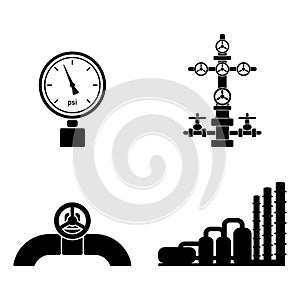 Stylish black flat graphic set of vector petroleum icons isolate