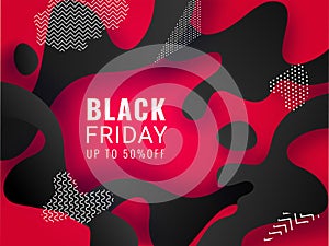 Stylish Black Friday Sale poster or banner design with 50% discount offer on paper fluid art.