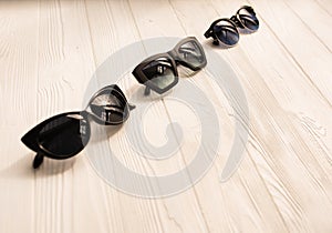Stylish black sunglasses. Summer background mockup template text