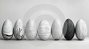 Stylish Black and White Easter Eggs in a Row
