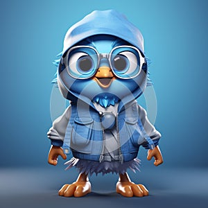 Stylish Blue Bird With Glasses Playful 3d Cartoon Character