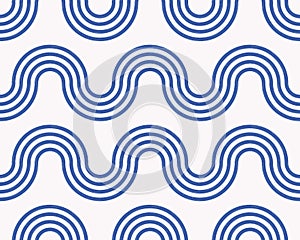 Stylish blue waves seamless pattern. Simple bold line sea background.