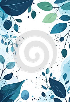 Elegant blue and white background with artistic leafy frame design with abstract elements for creative projects