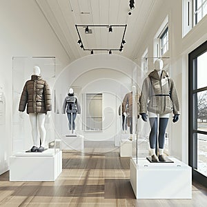 A stylish boutique displaying a range of adaptive clothing, mannequins showcasing outfits with easy-access features