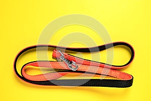 Stylish, bright and comfortable nylon black and orange leash from pet shop for obedient dog, cat or other pets and domestic