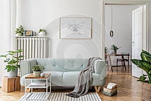 Stylish, bright, Scandinavian living room and dining room.