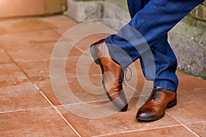 Stylish brown mens shoes close-up