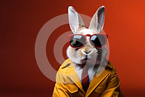 Stylish bunny dons glasses, standing out against isolated backdrop