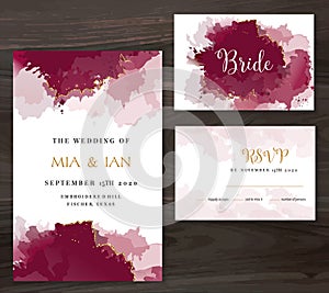 Stylish burgundy red watercolor and gold glitter vector design card