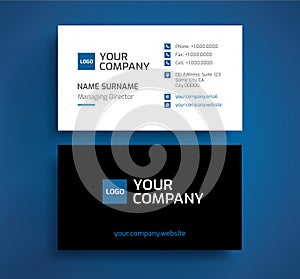 Stylish business card template vector - minimalist blue, black,