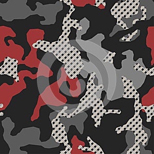 Stylish camouflage seamless pattern. Abstract modern military camo. Urban texture. Red color background. Vector illustration.