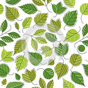 Stylish cartoon leaves seamless vector pattern, endless wallpaper or textile swatch with tree floral.