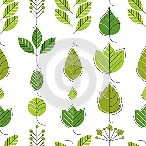 Stylish cartoon leaves seamless vector pattern, endless wallpaper or textile swatch with tree floral.