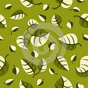 Stylish cartoon leaves seamless vector pattern, endless wallpaper or textile swatch with tree floral.