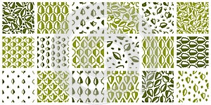 Stylish cartoon leaves seamless vector pattern set, endless wallpaper or textile swatch with tree floral, green spring life theme