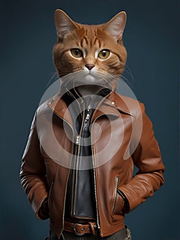 stylish cat in a leather jacket.