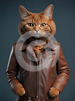 stylish cat in a leather jacket.