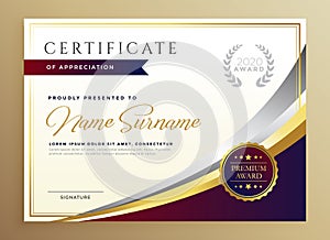 Stylish certificate template design in golden theme