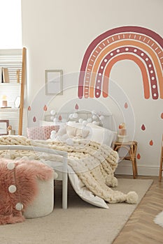 Stylish child`s room interior with comfortable bed