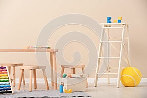 Stylish child`s room interior with toys