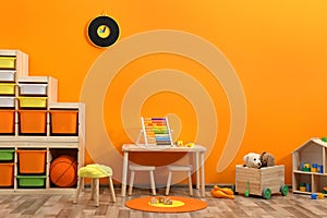 Stylish children`s room interior with toys