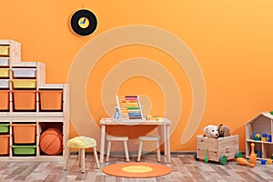 Stylish children`s room interior with toys