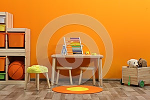 Stylish children`s room interior with toys