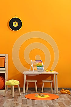 Stylish children`s room interior with toys