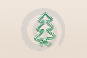 Stylish Christmas tree made of metal wire. Concept illustration pine on a light beige background, greeting card, congratulation,