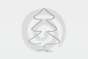 Stylish Christmas tree made of metal wire. Concept illustration pine on a light white background, greeting card, congratulation,