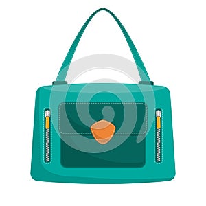 Stylish colorful leather handbag with white stitching. Fashionable women s bag isolated on white background. Vector illustration i