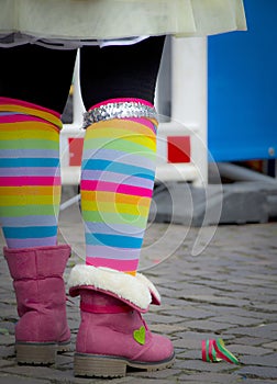 Stylish colourful socks of a teenager
