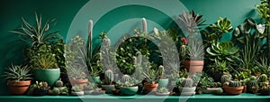 Stylish composition of home garden interior filled a lot of beautiful plants, cacti, succulents, air plant in different design pot