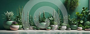 Stylish composition of home garden interior filled a lot of beautiful plants, cacti, succulents, air plant in different design pot