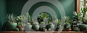 Stylish composition of home garden interior filled a lot of beautiful plants, cacti, succulents, air plant in different design pot