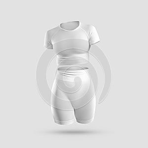 Stylish compression underwear mockup, crop top, high waist shorts, front view, sportswear 3D rendering