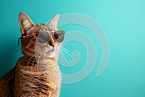 Stylish Cool Cat Flaunts Shades On Vibrant Blue Background