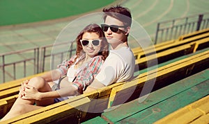 Stylish couple in love, vintage photo hipsters photo