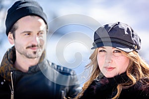 Stylish couple with trendy winter fashion