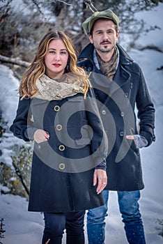 Stylish couple with trendy winter fashion