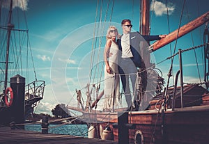 Stylish couple on a yacht