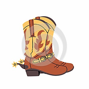 Stylish cowboy boots with ornament. Shoe pair. Wild West theme