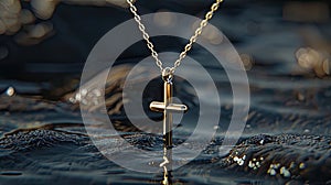 a stylish cross pendant necklace in a realistic photo, highlighting its timeless elegance and versatility as a fashion