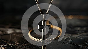 a stylish cross pendant necklace in a realistic photo, highlighting its timeless elegance and versatility as a fashion