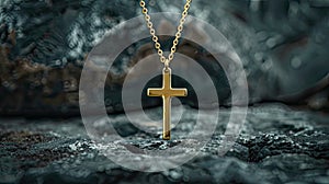 a stylish cross pendant necklace in a realistic photo, highlighting its timeless elegance and versatility as a fashion