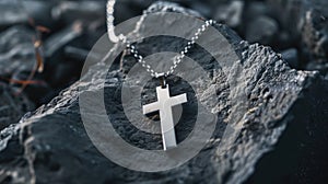 a stylish cross pendant necklace in a realistic photo, highlighting its timeless elegance and versatility as a fashion