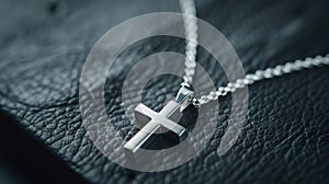 a stylish cross pendant necklace in a realistic photo, highlighting its timeless elegance and versatility as a fashion